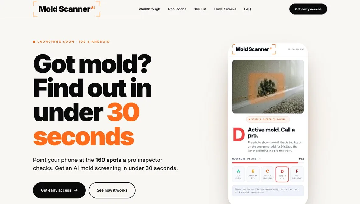 Mold Scanner AI app site built by Tested Media, SEO company serving St. Petersburg